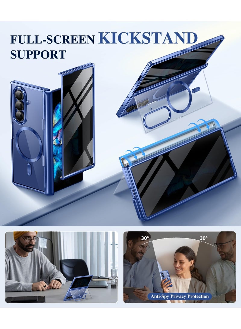 بيرفي جراب لهاتف سامسونج جالاكسي زد فولد 7 مزوّد بواقي شاشة خصوصية، متوافق مع MagSafe، مع حامل مخفي، تصميم شفاف مطلي، حماية كاملة للجهاز، نحيف، مقاوم للصدمات، جراب صلب لهاتف سامسونج جالاكسي زد فولد 7، أزرق. - Image 3